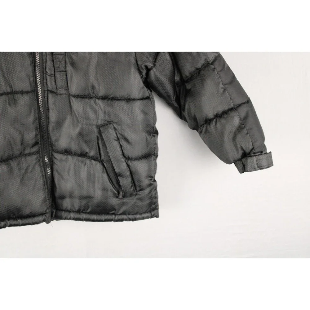 U.S. Polo Assn Puffer Jacket Black Logo Sleeve Hood Zip Pockets Lined Size 5/6